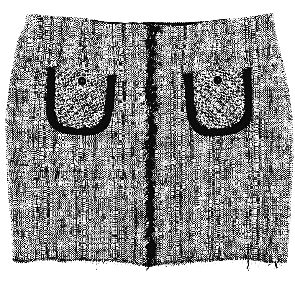 Trina Turk Nwot Black/Creme Tweed Wool Blend Fringed Flat Panel Mini Skirt